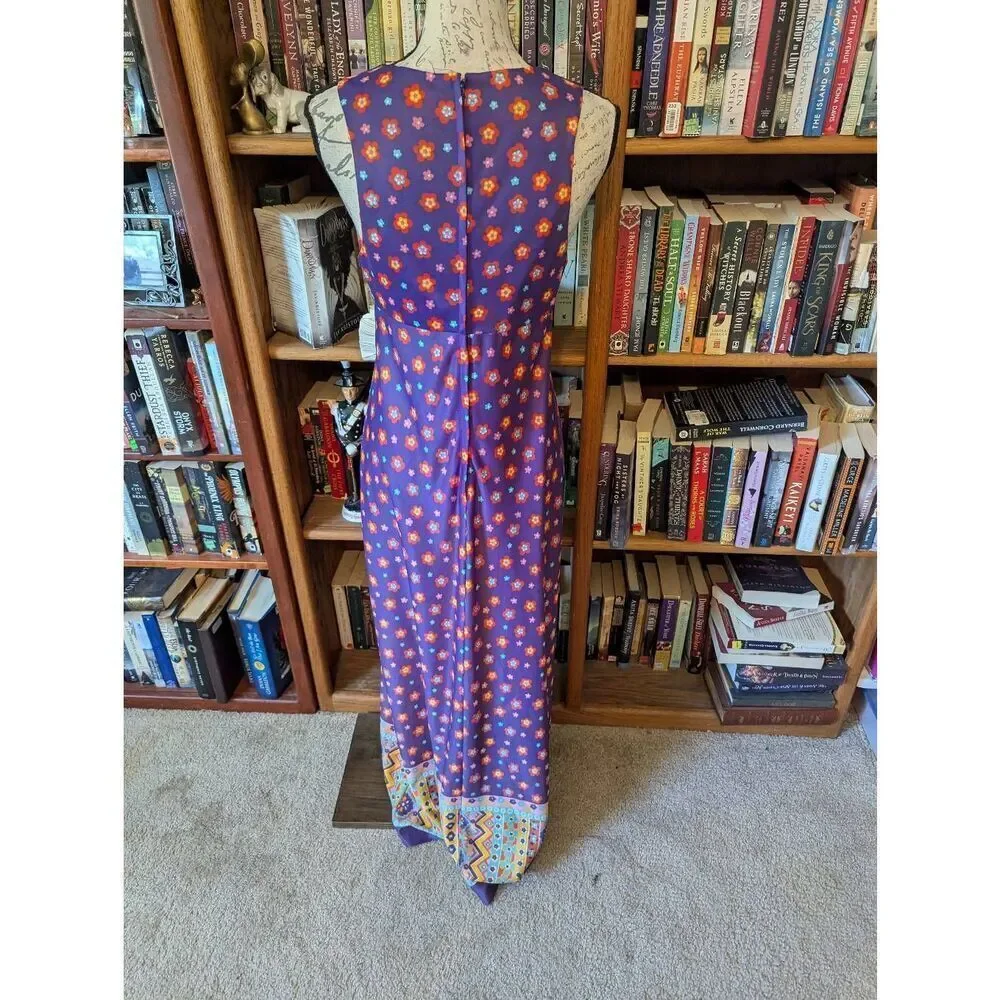Vintage Corky Craig Women's Small Purple Floral Sleeveless Maxi Dress BOHO - Picture 2 of 6